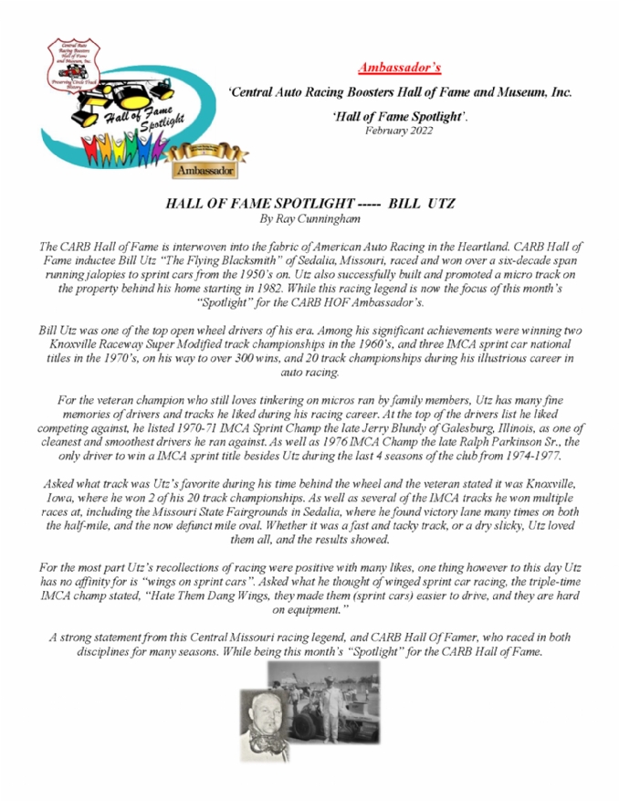 Hall of Fame Spotlight - Bill Utz